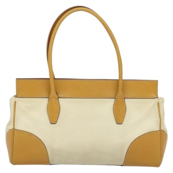 PRADA 2way Hand Bag Canvas Leather Beige Silver Auth - Picture 3 of 16